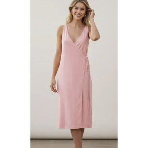 AYR Yowza Pima Cotton Wrap Dress in Pink Melon Preppy Travel Minimalist Size XS